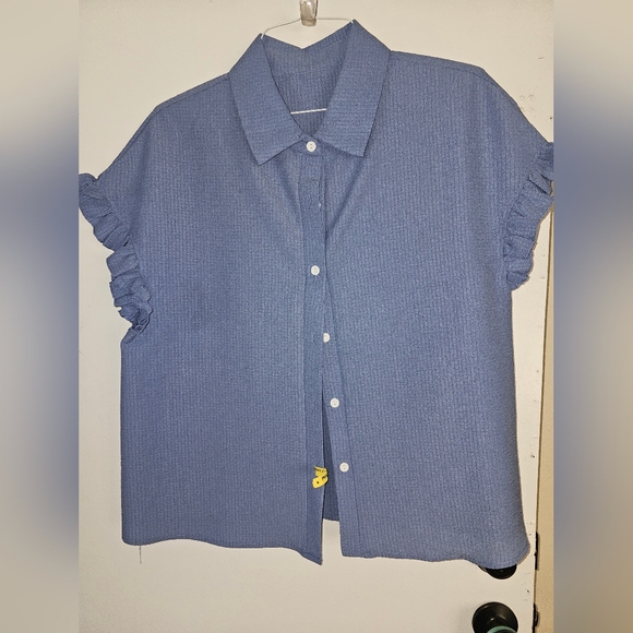 Blue Ruffle Sleeve Button-Up Top - Picture 2 of 3